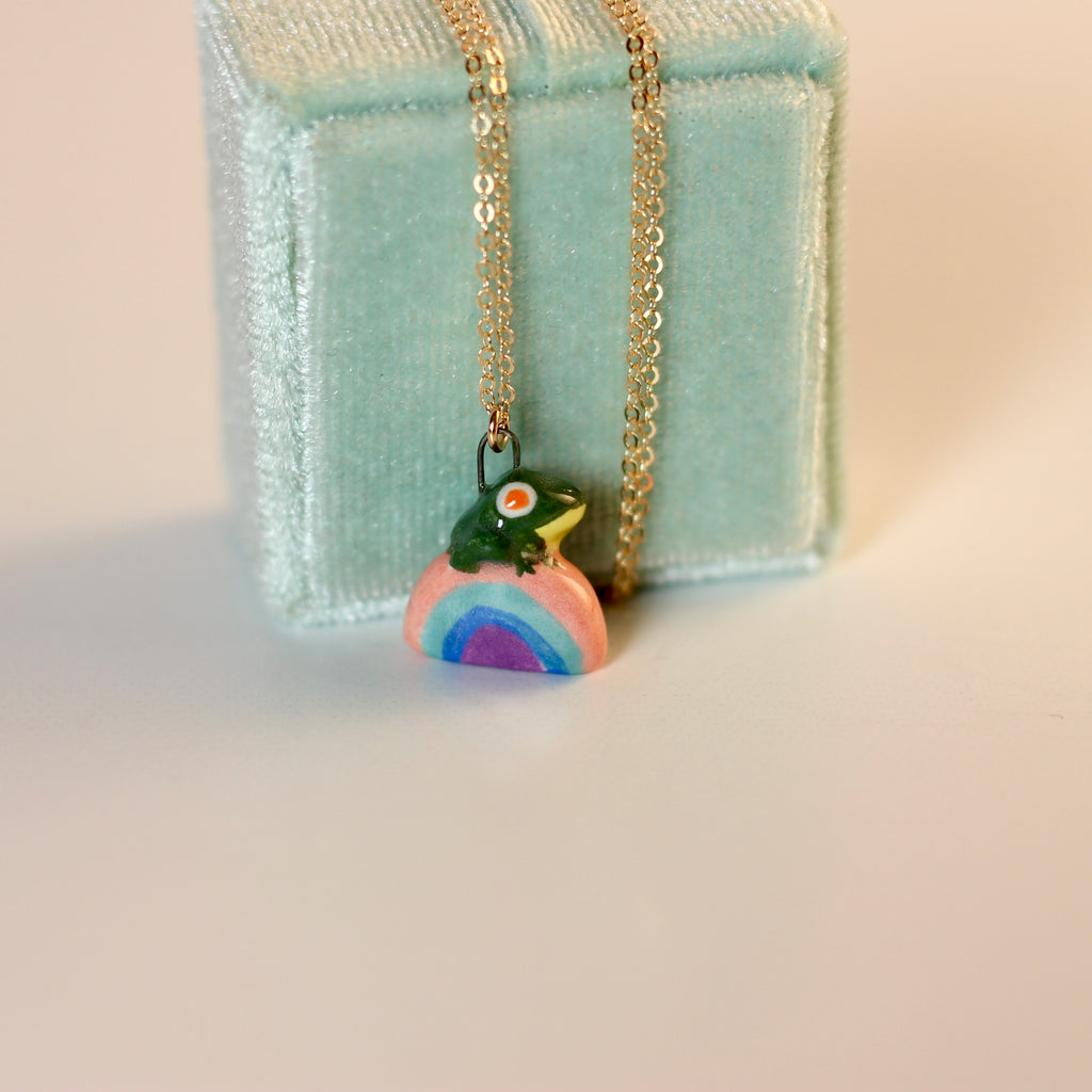 Frog on Rainbow Necklace